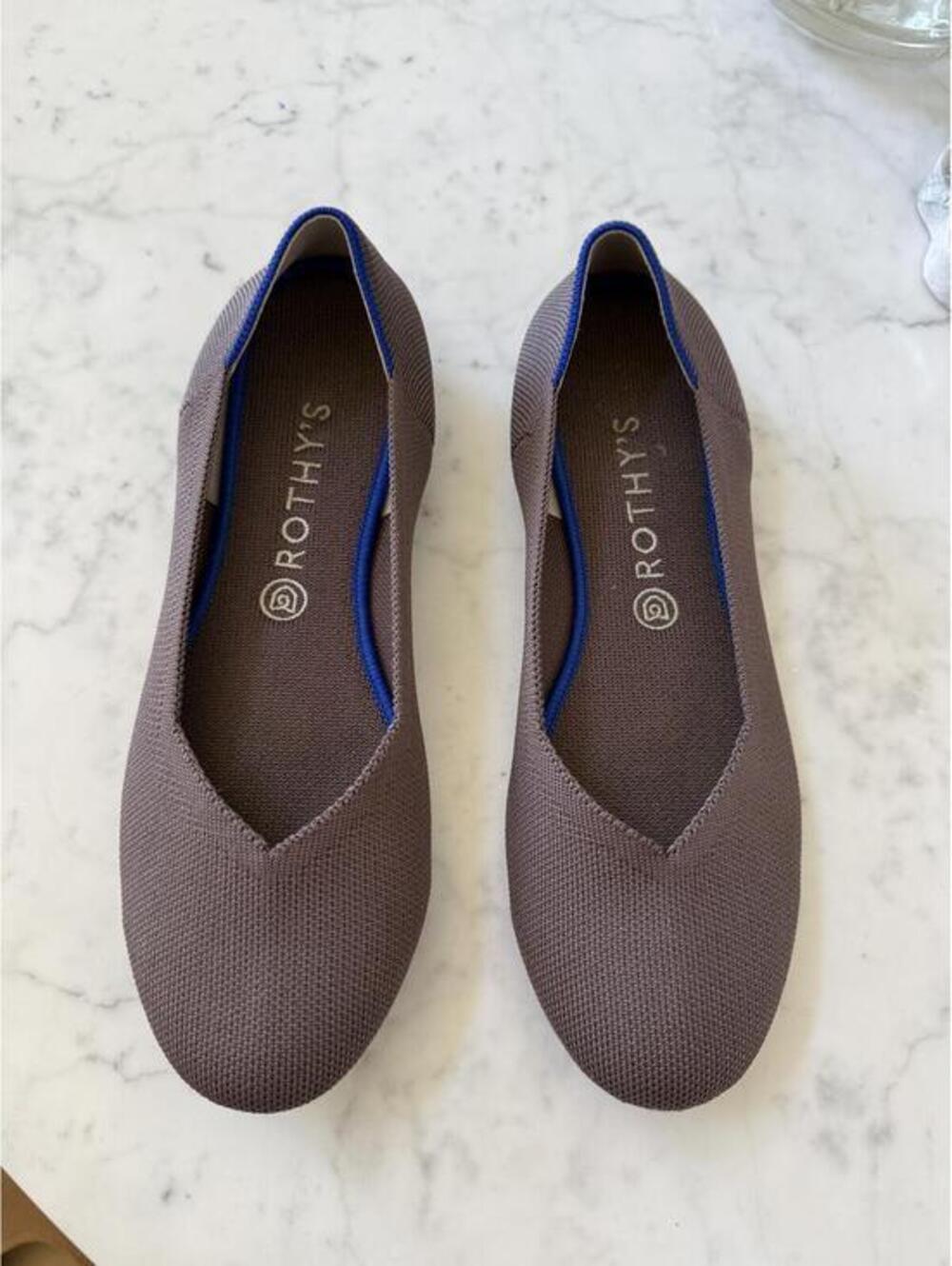 Rothy’s The Flat Knit Ballet Flats Size 11 Taupe Blue Trim Washable Shoes